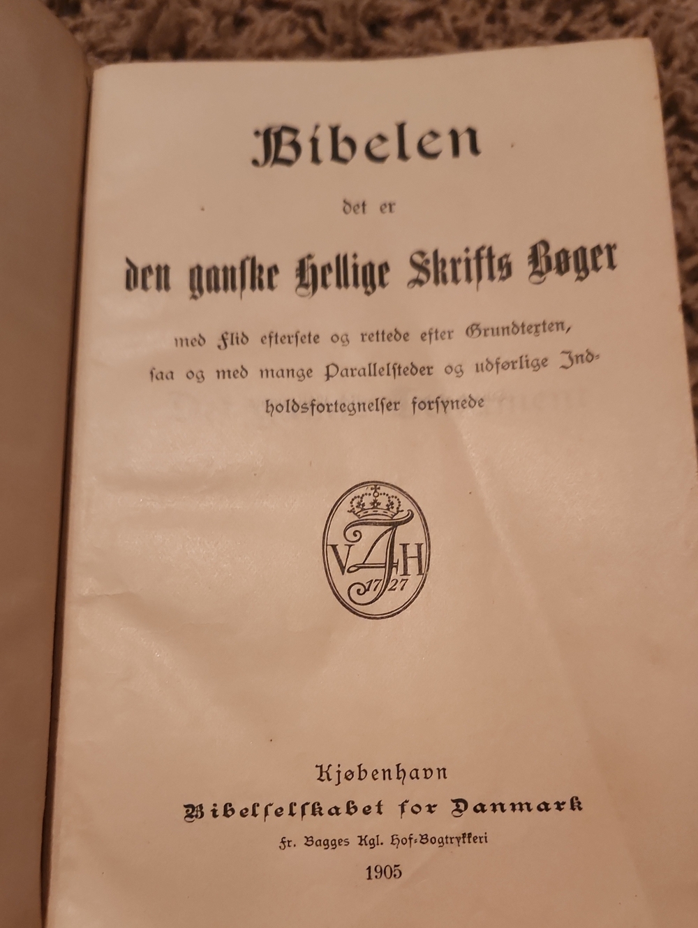 Vintage Danish Bible Title Page - Cream and Black